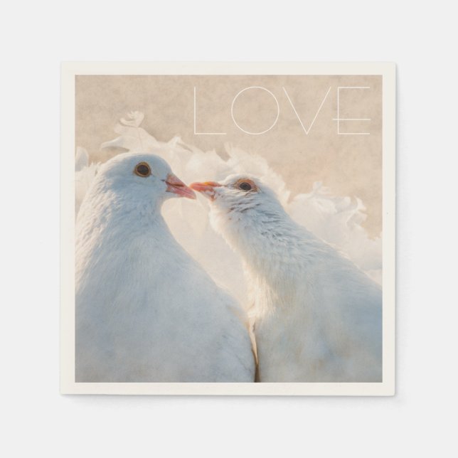 White Kissing Doves - Love customizable Paper Napkins (Front)