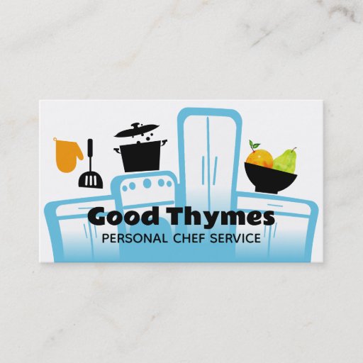 Customizable white kitchen appliances vegetables herbs cooki... business card