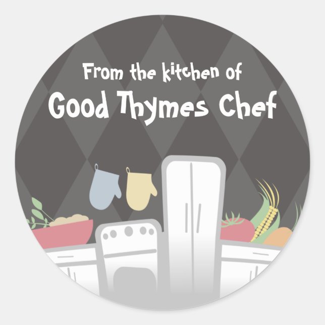 white kitchen appliances vegetables herbs packa... classic round sticker (Front)