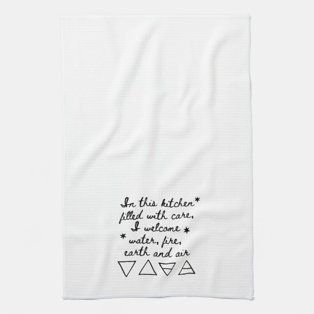 White Kitchen Towel Witch Pagan Incantation Symbol (Vertical)