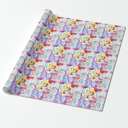 White kitsune nine tailed fox by Katy Christoff Wrapping Paper