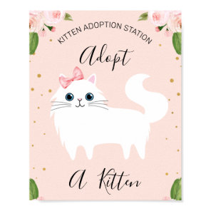 White Kitten Adoption Station Birthday Party Sign