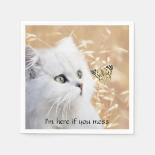 White kitten and butterfly napkins