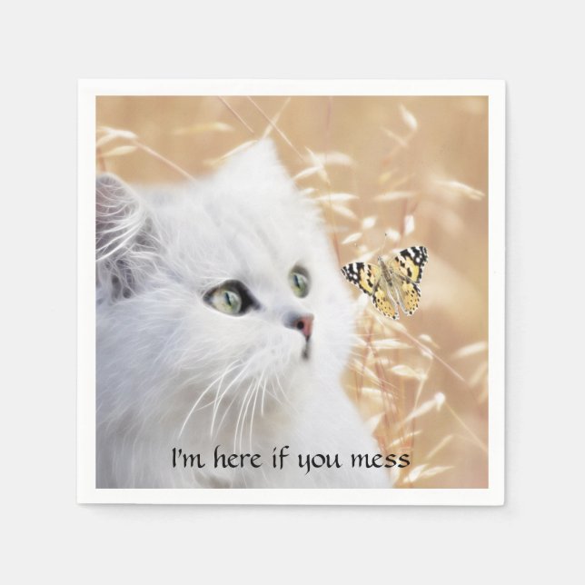 White kitten and butterfly napkins (Front)