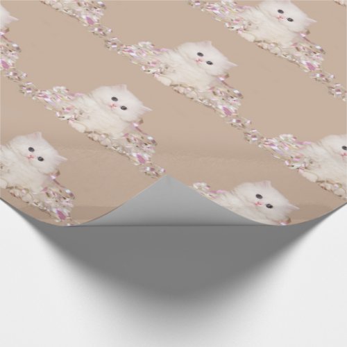 White kitten and ribbons wrapping paper