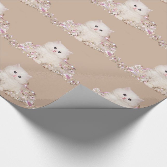 White kitten and ribbons wrapping paper (Corner)