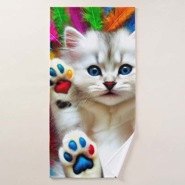 White Kitten Art Bath Towel (Bath Towel)