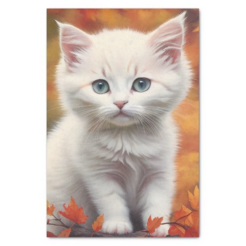 White Kitten Autumn Portrait Tissue Paper