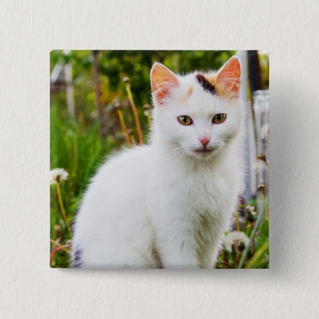 White Kitten Button (Front)