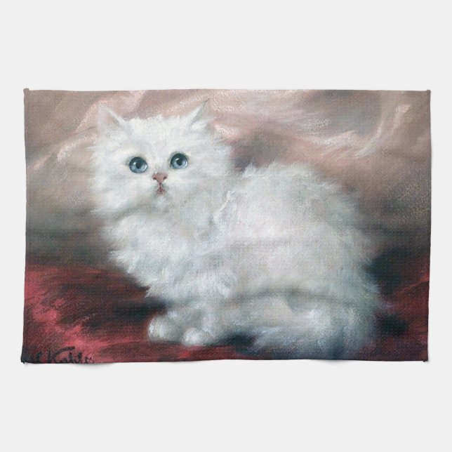 White Kitten, Carl Kahler Kitchen Towel (Horizontal)