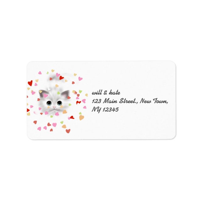 White Kitten Cat Heart Confetti  Address Labels (Front)
