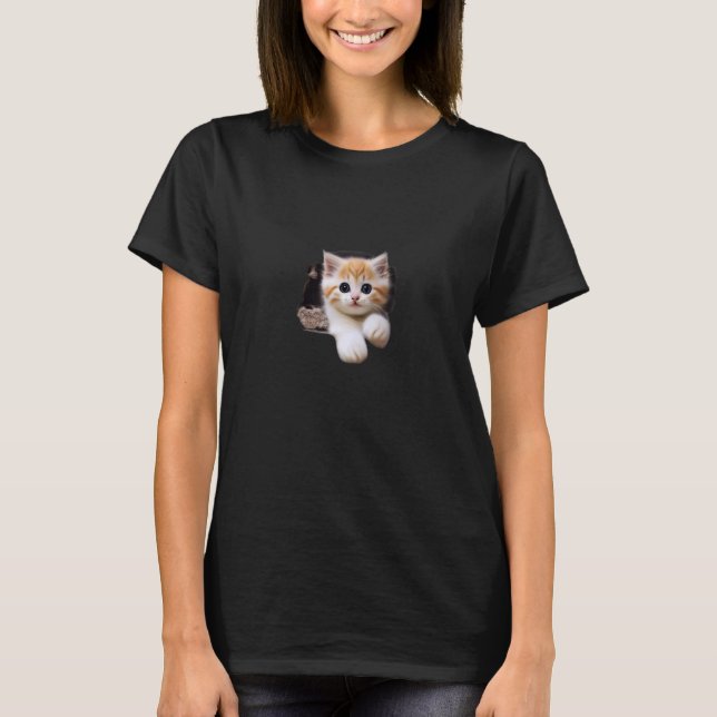 White Kitten Coming Out Cracked Wall National Kitt T-Shirt (Front)