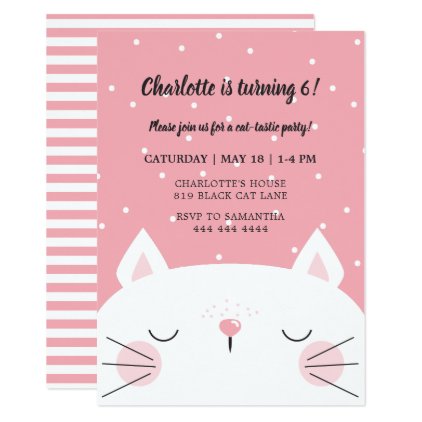 White Kitten &amp; Confetti - Pink Birthday Party Card