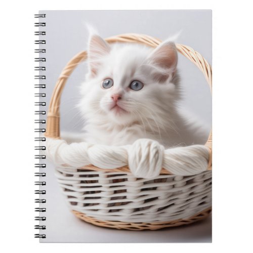 White Kitten In a Basket Notebook