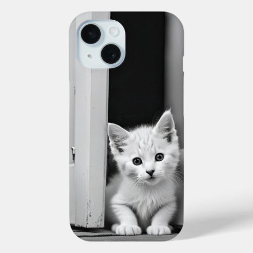 White Kitten In Doorway iPhone 15 Case