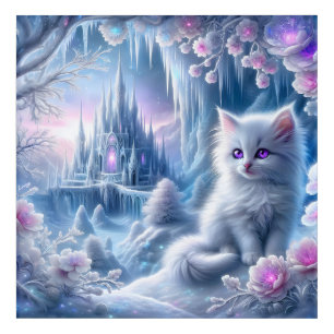 White Kitten in Fantasy Ice Kingdom Acrylic Print