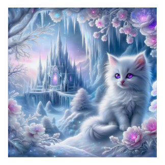 White Kitten in Fantasy Ice Kingdom  Acrylic Print