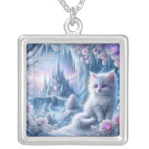 White Kitten in Fantasy Ice Kingdom