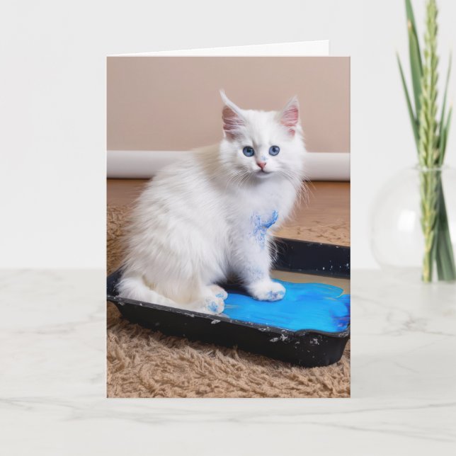 White Kitten In Paint Tray for Friend Card (Front)