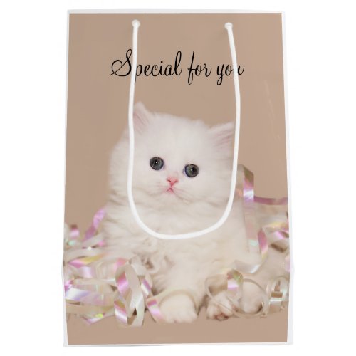 White kitten medium gift bag