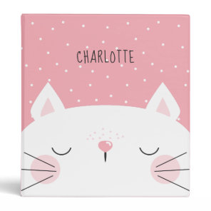 White Kitten - Name - Pink 3 Ring Binder