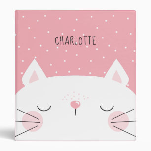 White Kitten - Name - Pink 3 Ring Binder