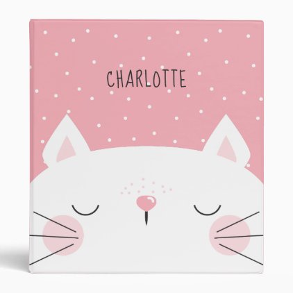 White Kitten - Name - Pink 3 Ring Binder