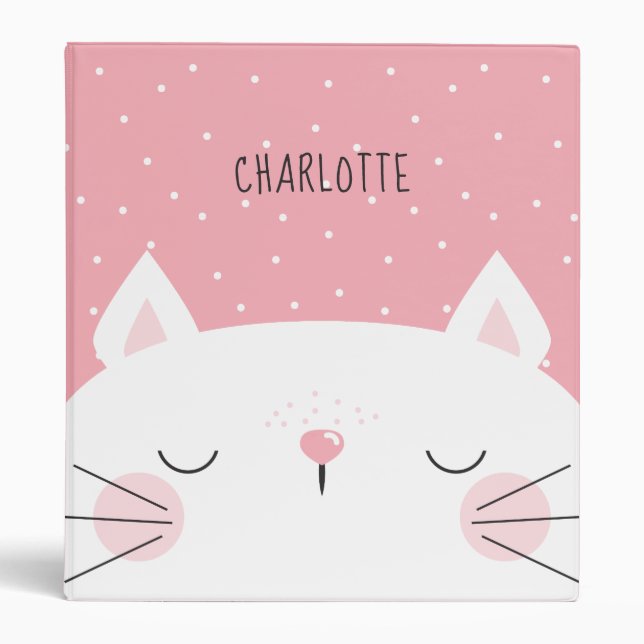 White Kitten - Name - Pink 3 Ring Binder (Front)