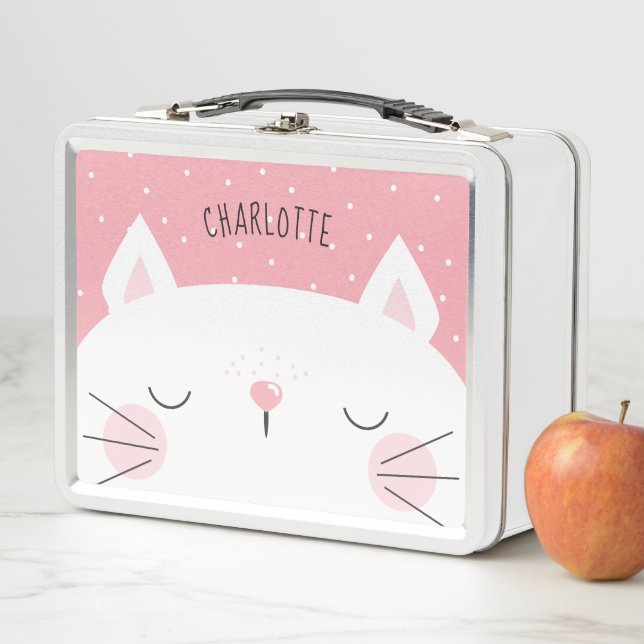 White Kitten - Name - Pink Metal Lunch Box (In Situ)