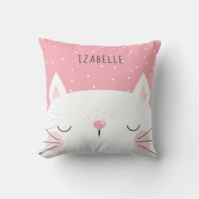 White Kitten - Nursery Decor - Name Throw Pillow (Front)