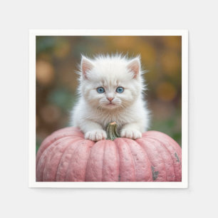 White Kitten On Pink Pumpkin Napkins