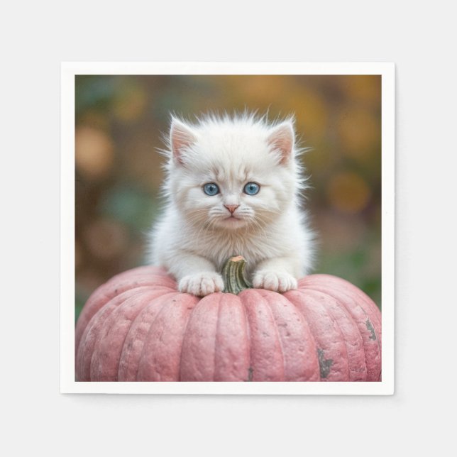White Kitten On Pink Pumpkin Napkins (Front)