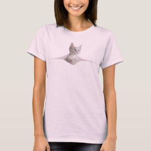 White Kitten Peeking out of T-Shirt