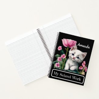 White kitten school work book