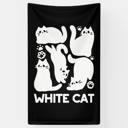 White Kitten Silhouettes _ Cute Feline Design Banner