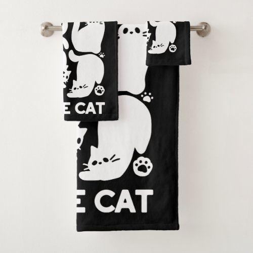 White Kitten Silhouettes _ Cute Feline Design Bath Towel Set