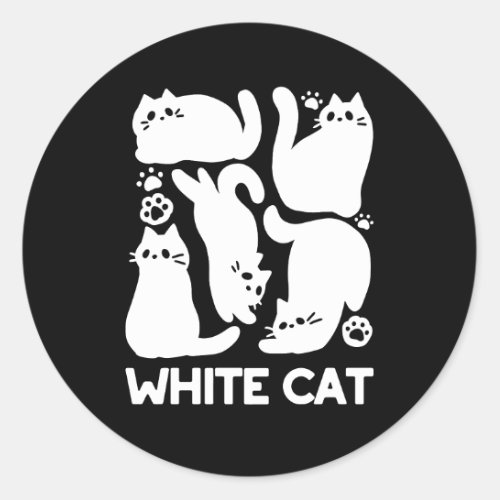 White Kitten Silhouettes _ Cute Feline Design Classic Round Sticker