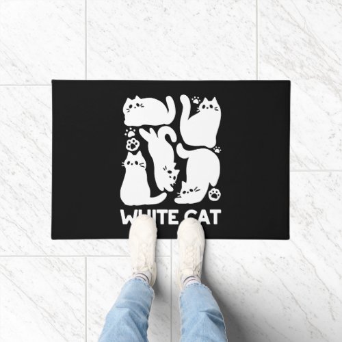 White Kitten Silhouettes _ Cute Feline Design Doormat