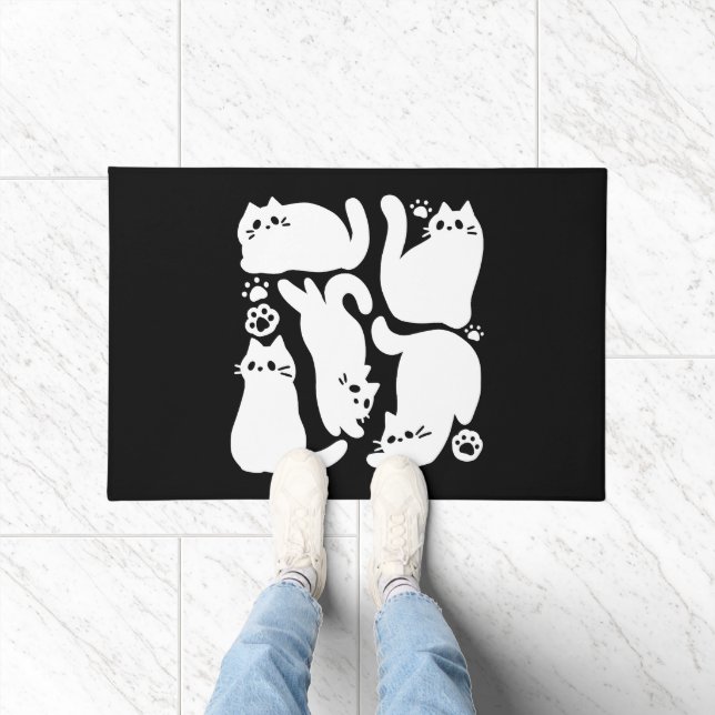 White Kitten Silhouettes - Cute Feline Design Doormat (Indoor)