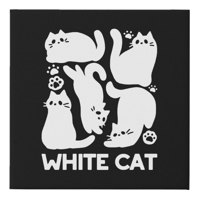 White Kitten Silhouettes - Cute Feline Design Faux Canvas Print (Front)