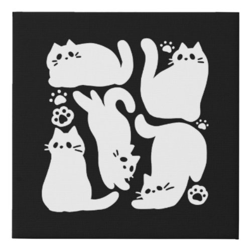 White Kitten Silhouettes _ Cute Feline Design Faux Canvas Print