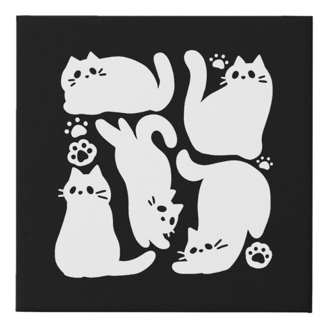 White Kitten Silhouettes - Cute Feline Design Faux Canvas Print (Front)