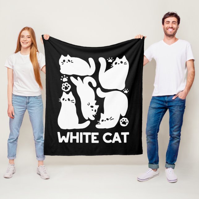 White Kitten Silhouettes - Cute Feline Design Fleece Blanket (In Situ)