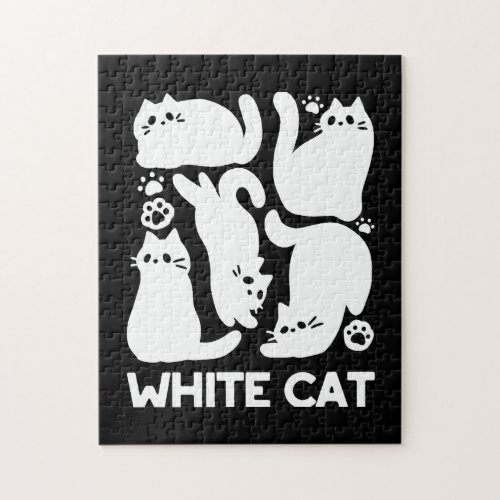 White Kitten Silhouettes _ Cute Feline Design Jigsaw Puzzle