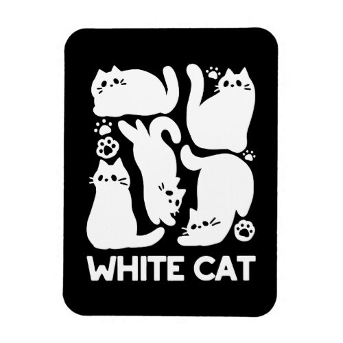 White Kitten Silhouettes _ Cute Feline Design Magnet