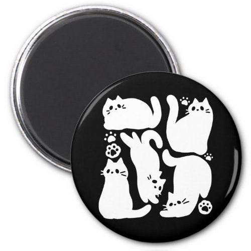 White Kitten Silhouettes _ Cute Feline Design Magnet