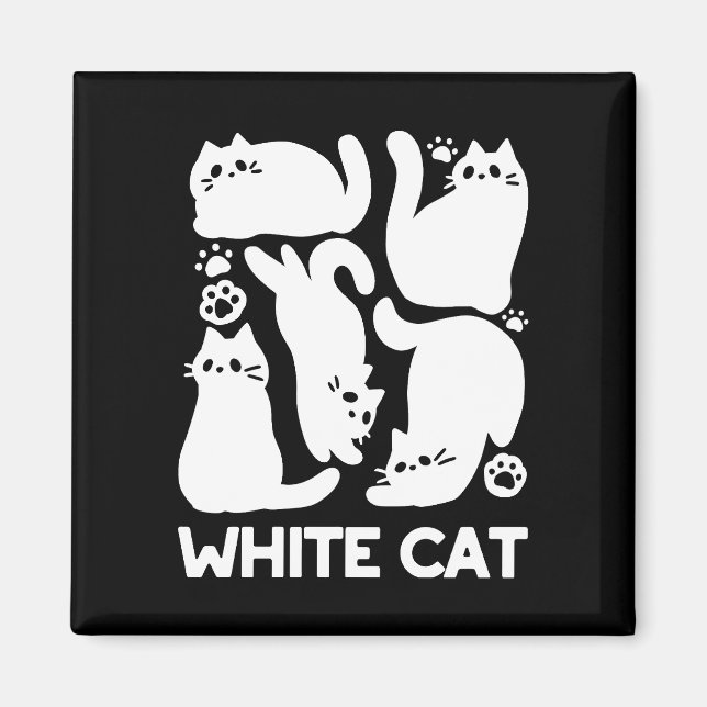 White Kitten Silhouettes - Cute Feline Design Magnet (Front)
