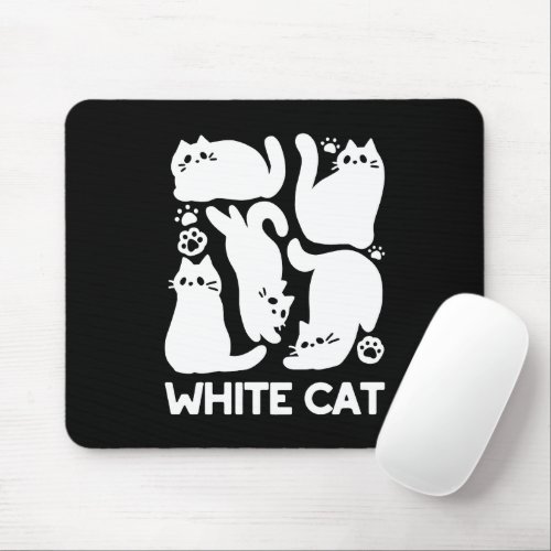 White Kitten Silhouettes _ Cute Feline Design Mouse Pad