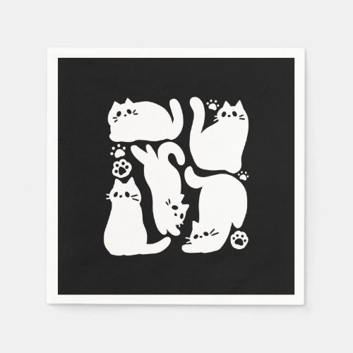 White Kitten Silhouettes _ Cute Feline Design Napkins