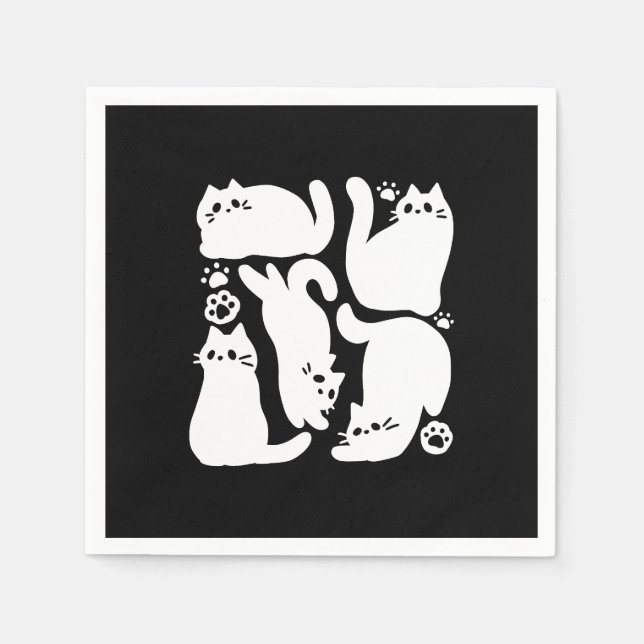 White Kitten Silhouettes - Cute Feline Design Napkins (Front)